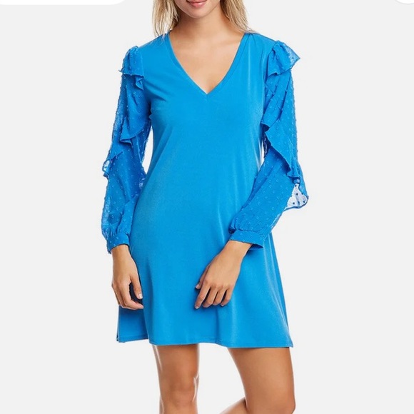 NWT CeCe by Cynthia Steffe Mix Media Long Sleeve Sheath Dress in Cosmic Blue - Picture 2 of 12